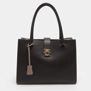 $2,300 Salvatore Ferragamo Marlene Dark Brown Calfskin Leather Tote
